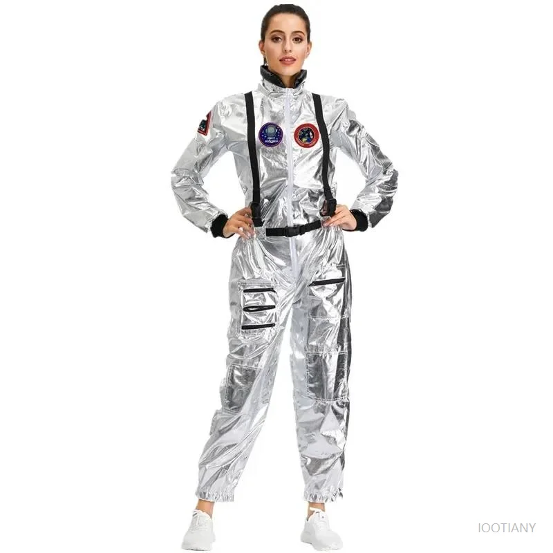 

Halloween Adult Women's Silver Alien Astronaut Spaceman Role Playing Bodysuit Party Space Astronaut Pilot Cool Costume