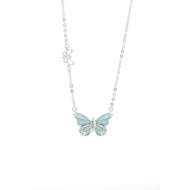 

S925 Sterling Silver Luminous Butterfly Necklace, Women's Collarbone Chain, Niche Design Forest-themed Pendant