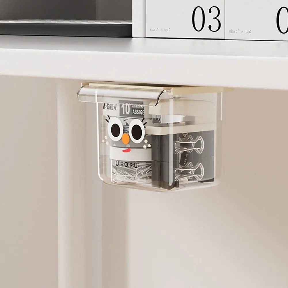 Hanging Under Desk Drawer Type Storage Box Transparent Invisible Stationery Storage Box Self-Adhesive Space Saving
