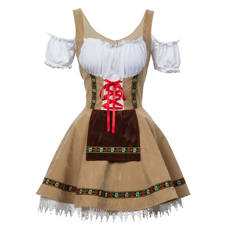 Adult Women German Traditional Beer Festival Oktoberfest Dress Apron Set Halloween Cosplay Costumes Role Play Outfit