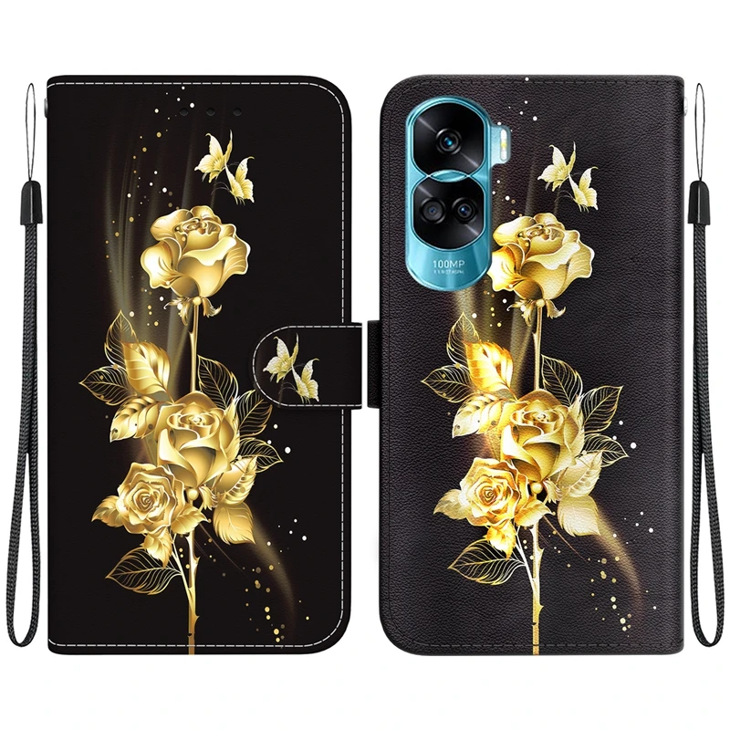 For Honor 90 Lite Case Solid Color Printed Leather Flip Phone Case for Huawei Honor 90 lite Cover Honor90 90 Pro Card Slots Etui