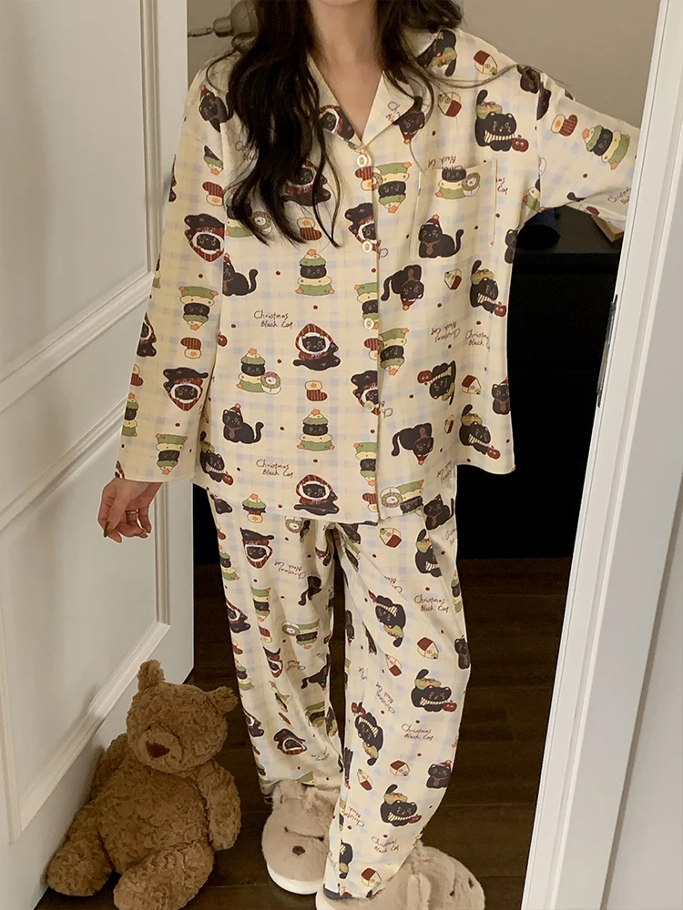 

Pure Cotton Sleepwear Women's Long Sleeve Cartoon Print Home Clothes Set Ultra Soft Comfortable Spring Autumn Dream Heart...