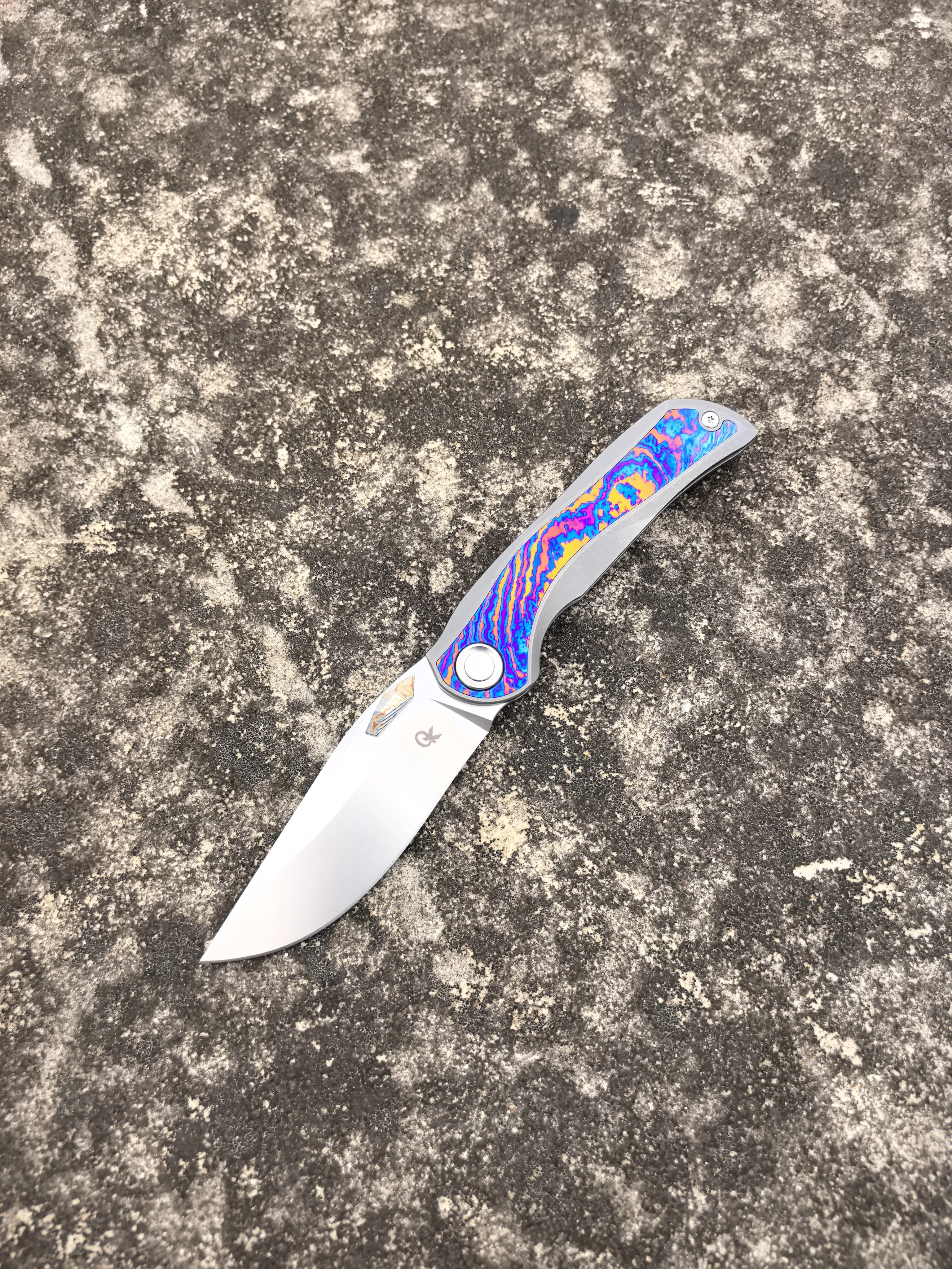 RIHE Original Design Folding Knife, Timascus Titanium Handle, Ball Bearing Outdoor EDC Tool
