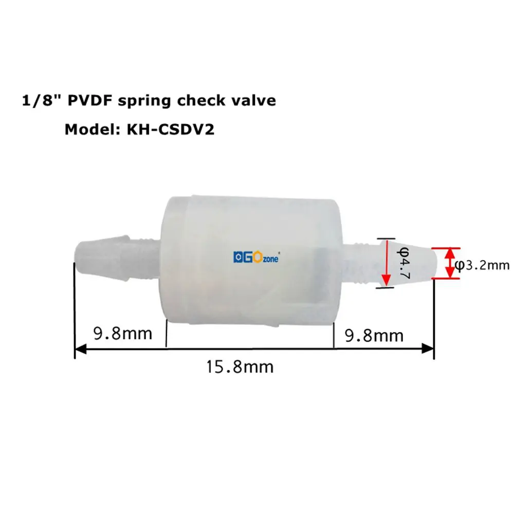 Spring Check Valve PVDF Ozone Resistance SUS316 Spring One-way Valve Connecting hose 1/8