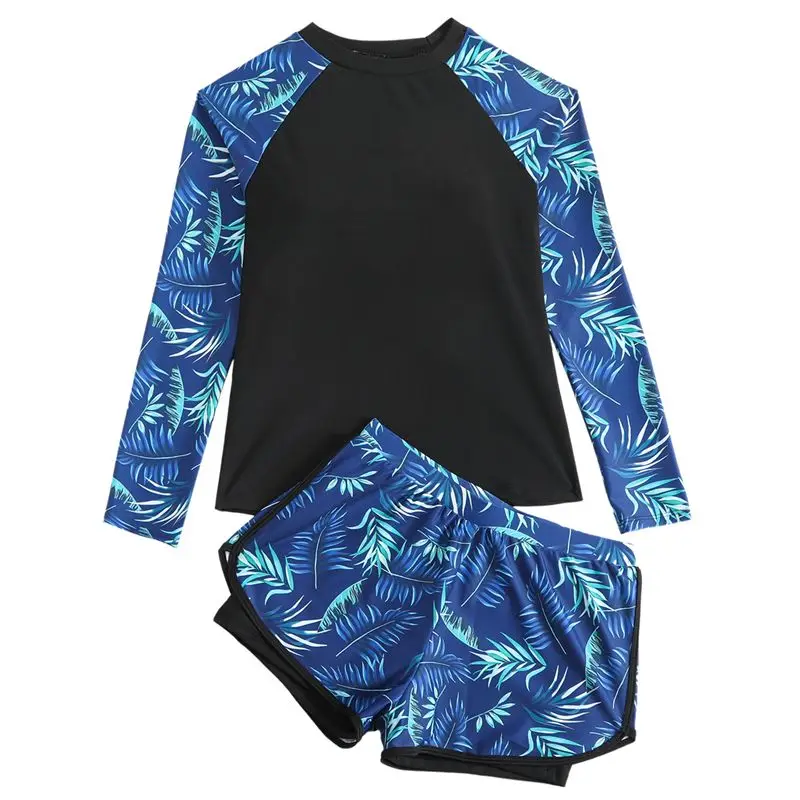 Rash Guard à manches longues pour femme – Maillots de bain 2 pièces avec soutien-gorge intégré, chemise et short de bain