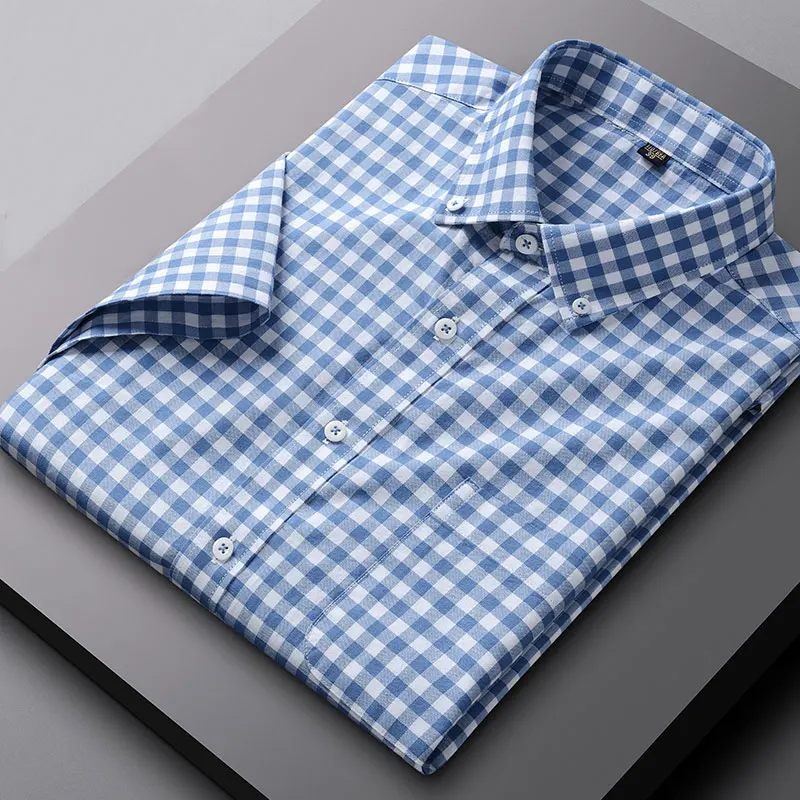 Summer new 100% cotton Oxford short sleeve men's business casual classic fashion plaid shirt 5XL large size free ironing slim