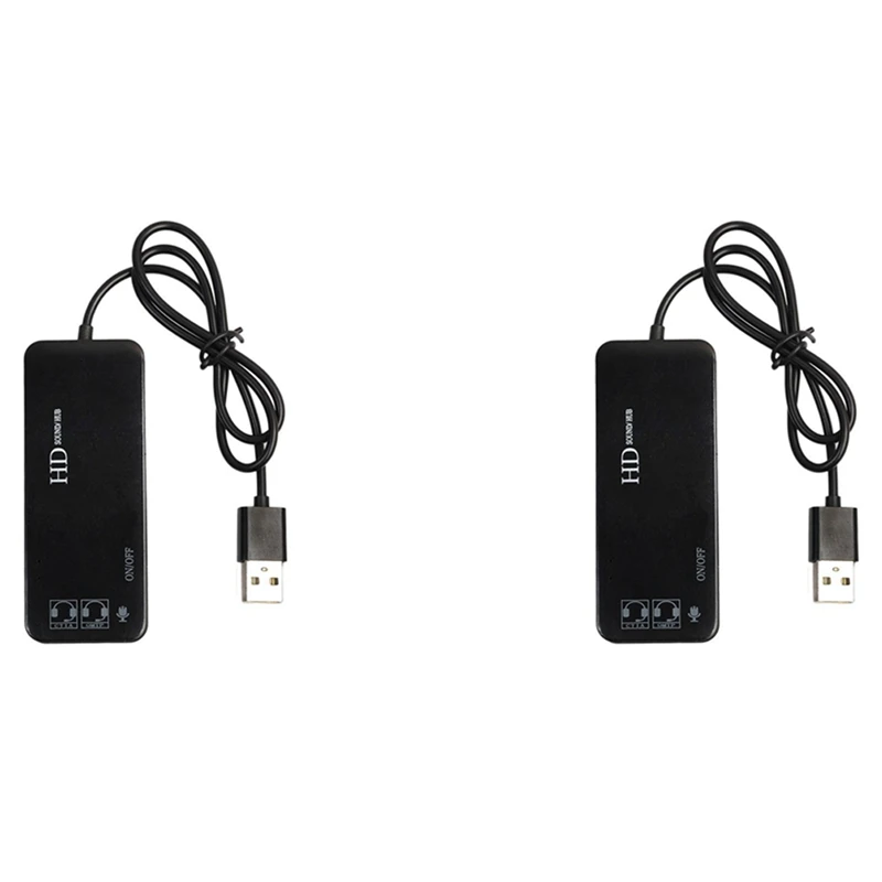 RISE-2X 3 Port USB 2.0 Hub External 7.1Ch Sound Card Headset Microphone Adapter For Pc Black