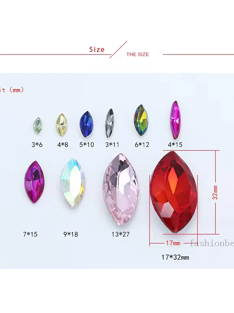 30pcs 4x8mm color pointed foiled back faceted crystal glass rhinestones Nail Art Decorations Gems jewelry DIY craft beads