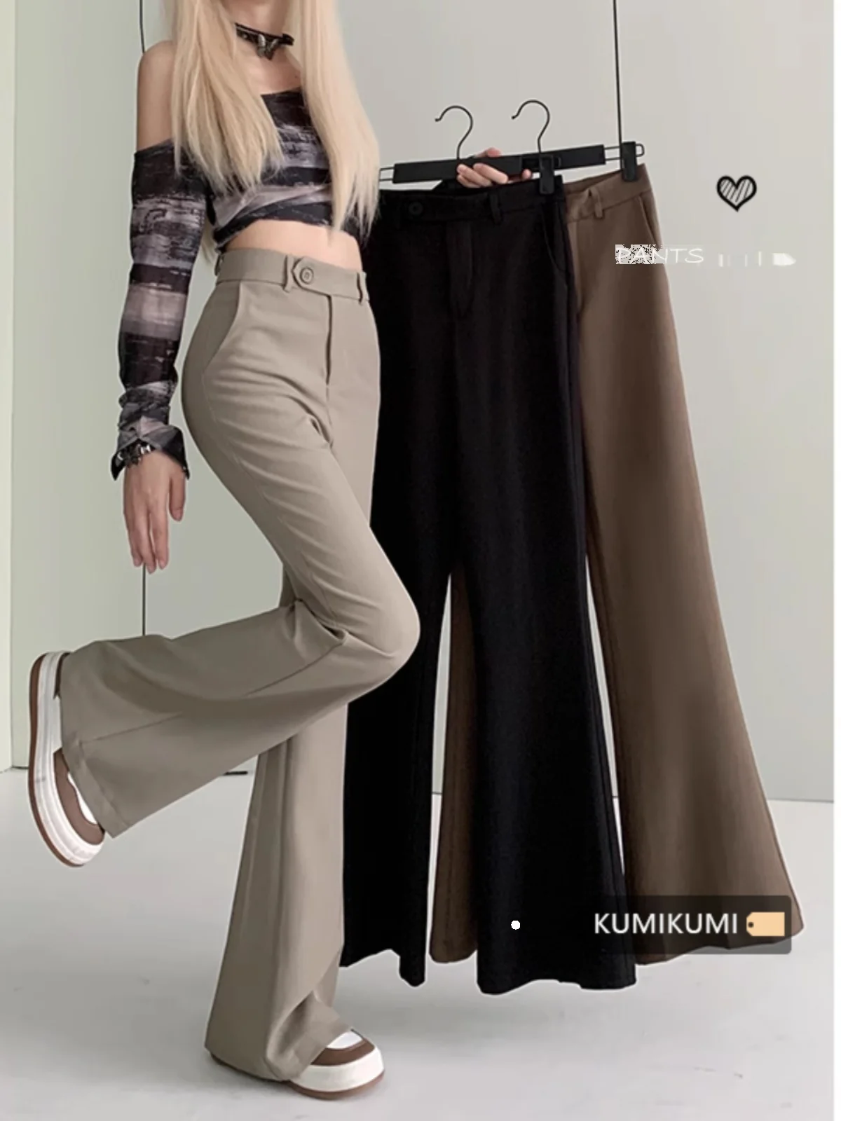 

2024 Women's Spring Autumn New High Waist Suit Pants Female Solid Color Straight Pant Ladies Long Loose Flare Trousers W136