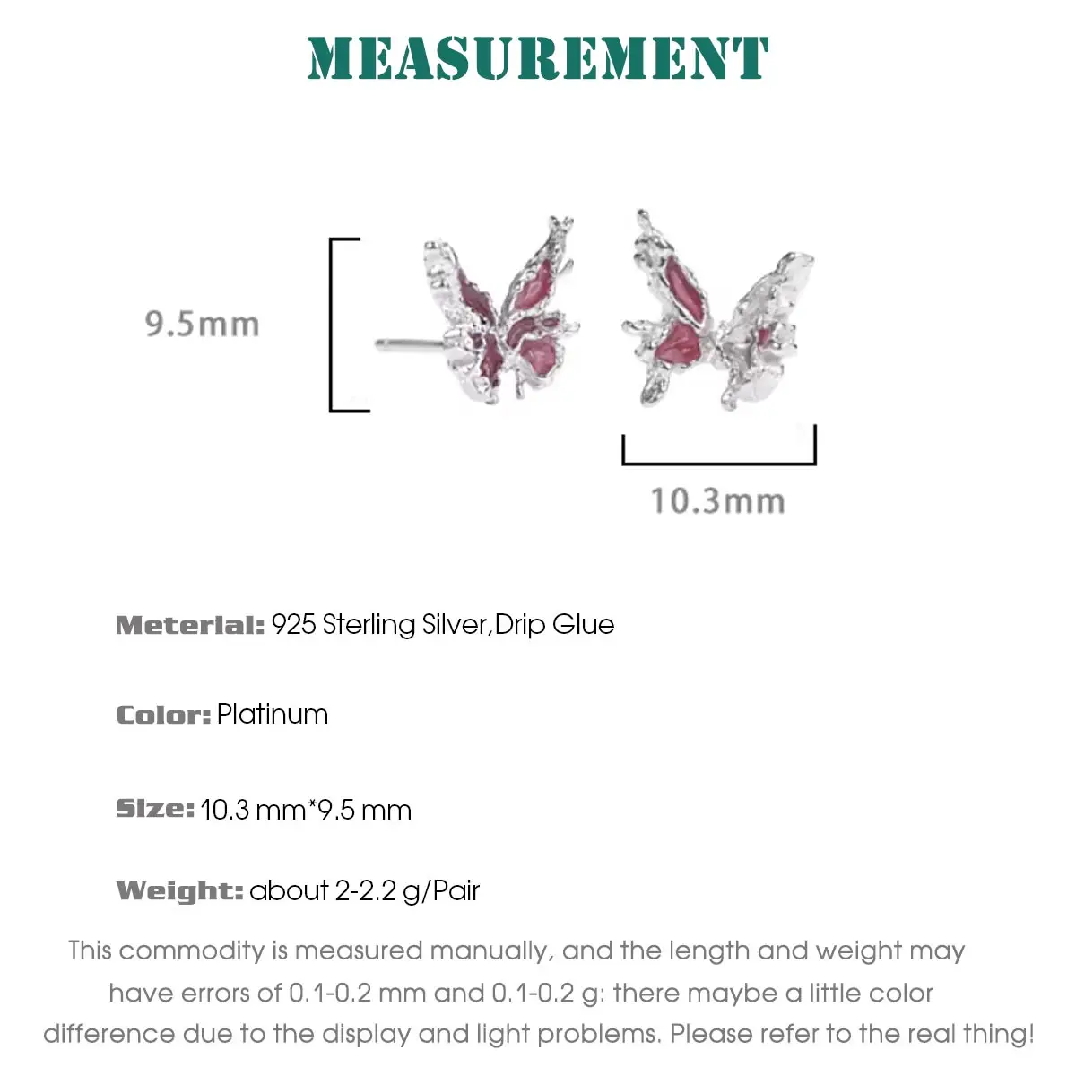 F.I.N.S S925 Sterling Silver Unique Irregular Butterfly Stud Earrings for Women Pink Red Enamel Piercing Ear Studs Fine Jewelry