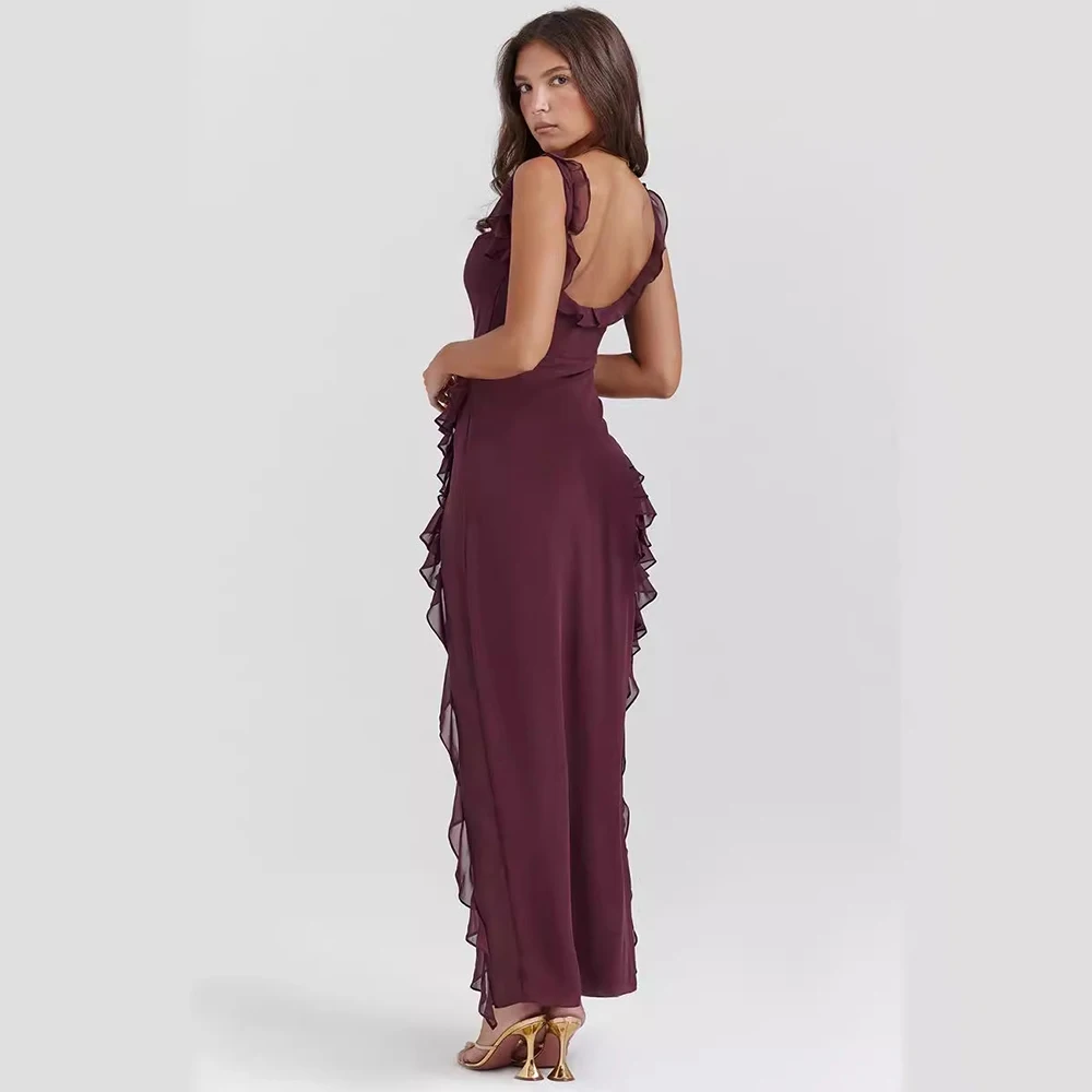 Damskie sukienki koktajlowe Casual Ruched Spaghetti Strap Long Slim Slit Dress Sexy Backless Mermaid Dress Prom Gown Club Wear