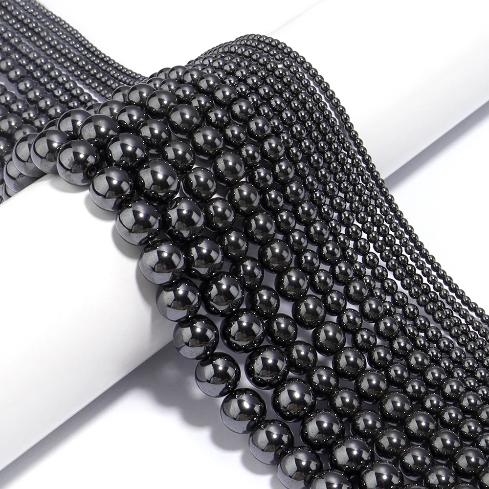 1 Strang schwarze Hämatit-Natursteinperlen, 2/3/4/6/8/10 mm, lose runde Perlen für DIY-Schmuckherstellung, Armband, Ohrringe, Zubehör – Detail 3