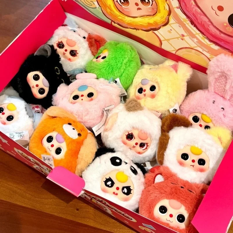 Baby Three Mini Animal Head Vinyl Plush Blind Box Cute Mobile Phone Bag Pendant For Girls Surprise Toy Gift Trendy Collectible