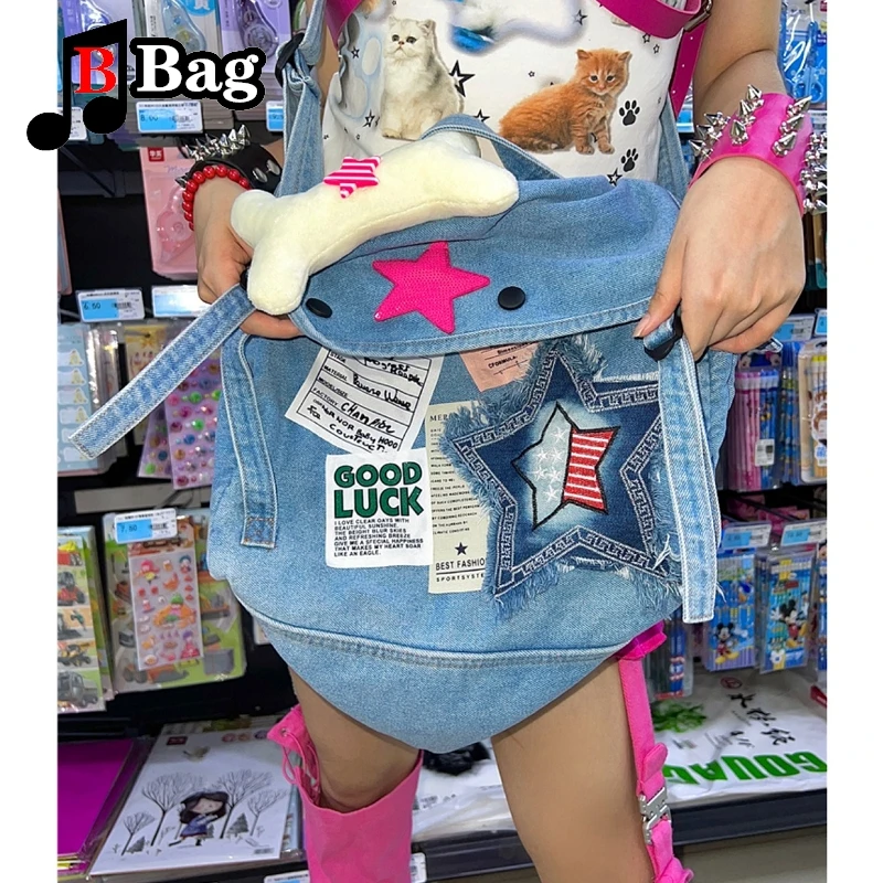Large capacity cowboy one shoulder cross body handbag commuter woman Harajuku y2k subculture millennial tote hot girl
