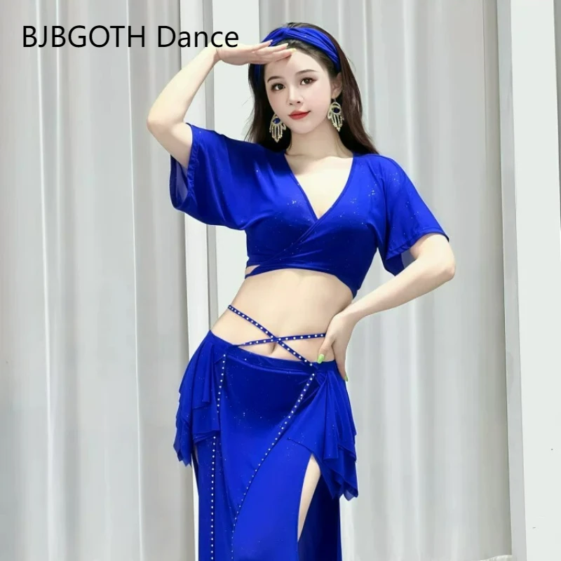 Belly Dance Costume Women Colorful Short Sleeves Top And ‌Skirt Full Set For Adult Performance Personal Practice Clothes S-L