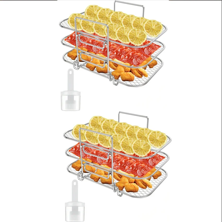 

2 Set Air Fryer Rack, 3 Layer Stainless Steel Cooking Racks, Rectangle Air Fryer Accessories, Stackable Grill Shelf Rack