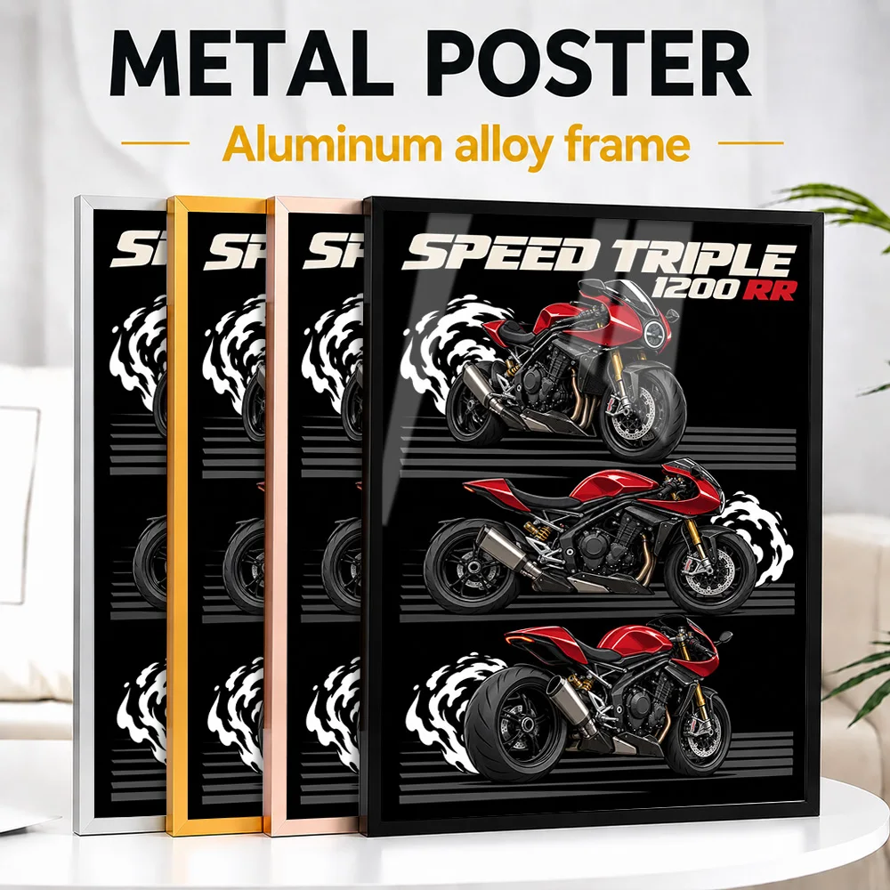 British Speed Triple 1200 RR Red Hopper Motorcycle Framed Metal Poster Personalized Motorsport Heritage Wall Art Gift For Riders