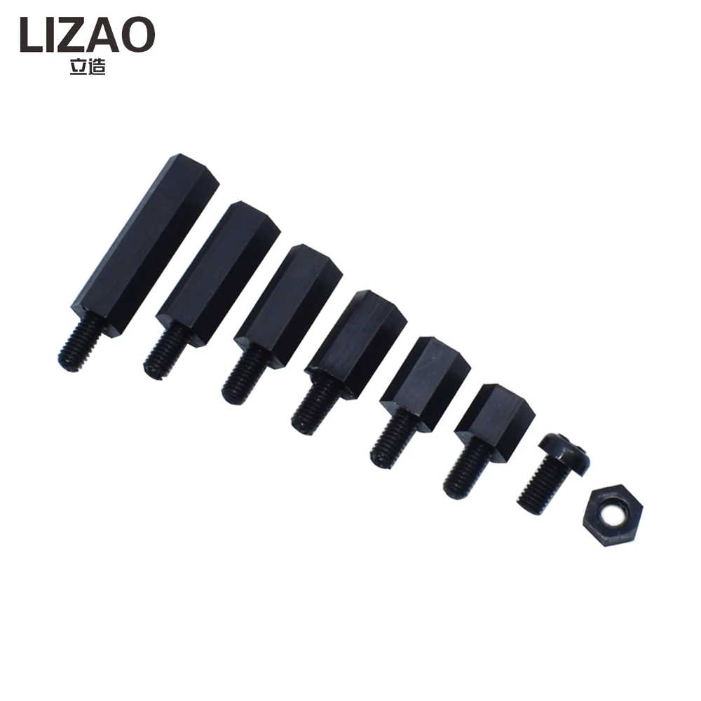 LIZAO Black M3 Nylon Screw Set, 180PCS Nylon Screw Nut & Isolation Column Kit with Storage Box