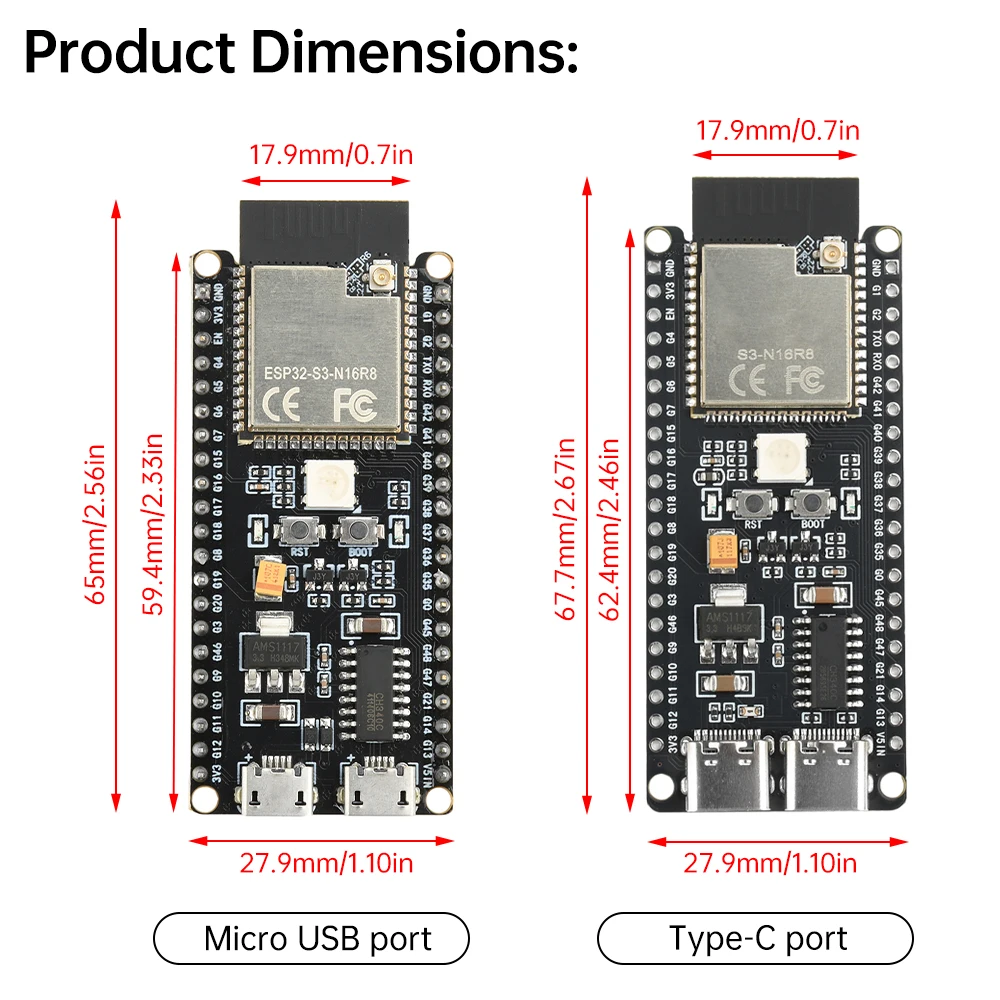 ESP32-S3-N16R8 Core Development Board WiFi Bluetooth ESP32-DevKitC-1 Dual Type-C Development Board