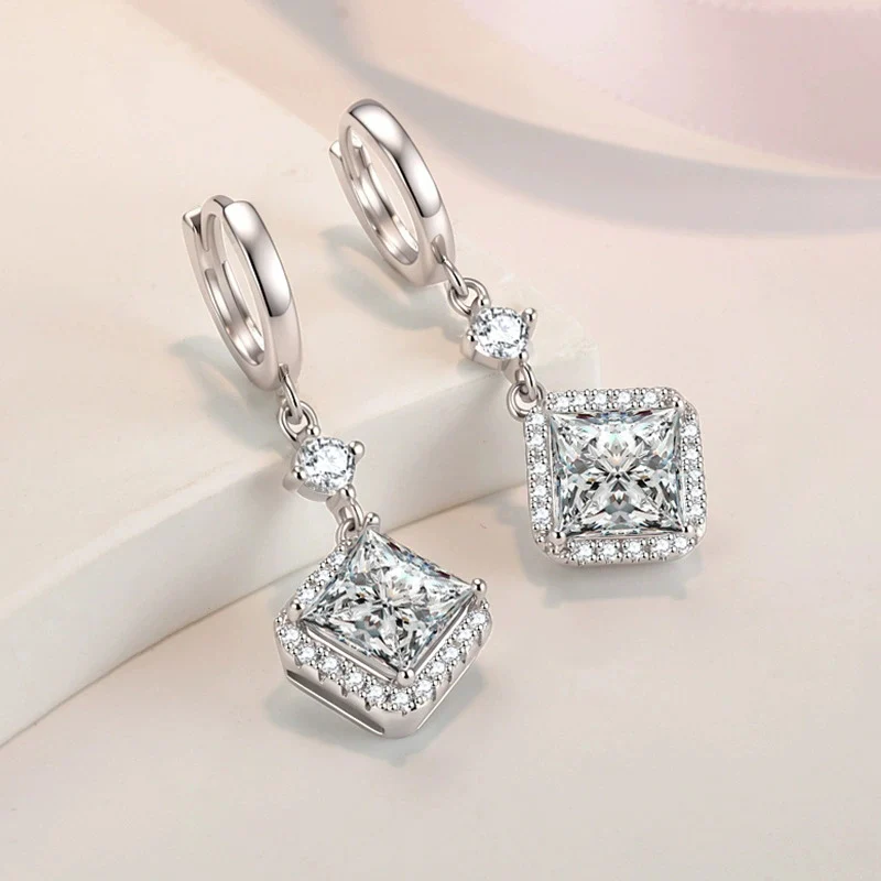 Europe and America Hot Selling Geometric Earrings Super Shiny Square Earrings Inlay Zircon Ear Buckle For Women KOFSAC