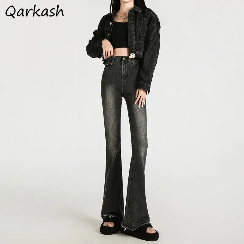 Flare Jeans for Women Washed Vintage Retro Skinny Korean Fashion Style Брюки Женские All-match Streetwear Y2k Aesthetic Trousers