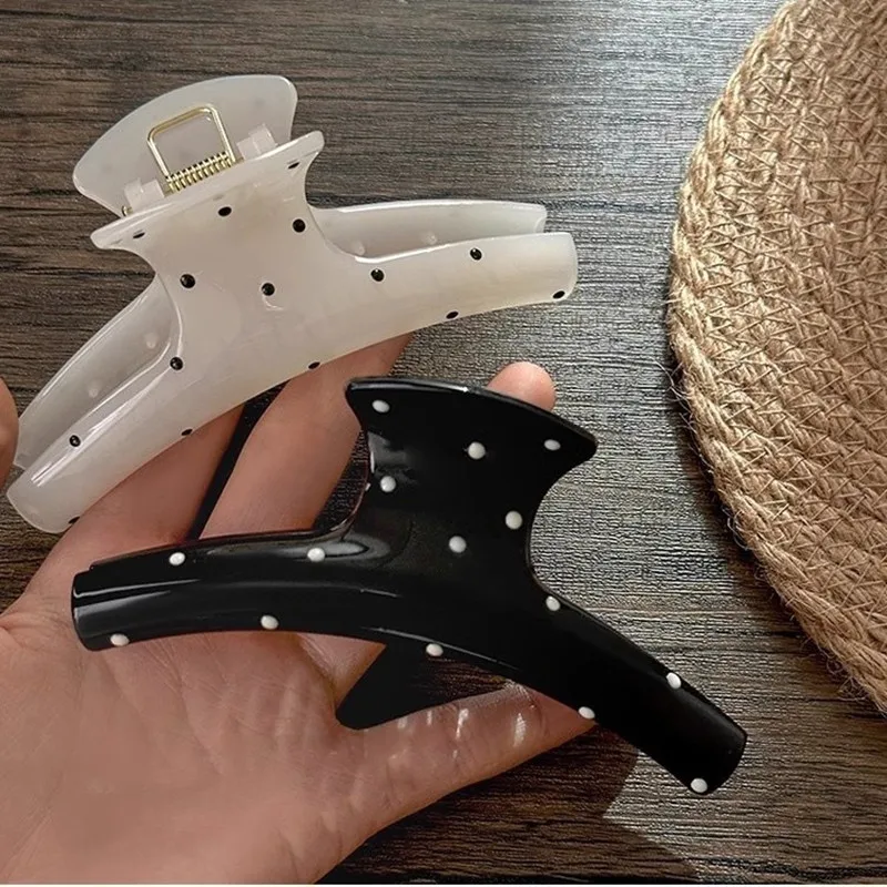 Schwarz-weiße gepunktete Streamer-Haarspange, luxuriöse, vielseitige Haarklammer, elegantes Haar-Accessoire