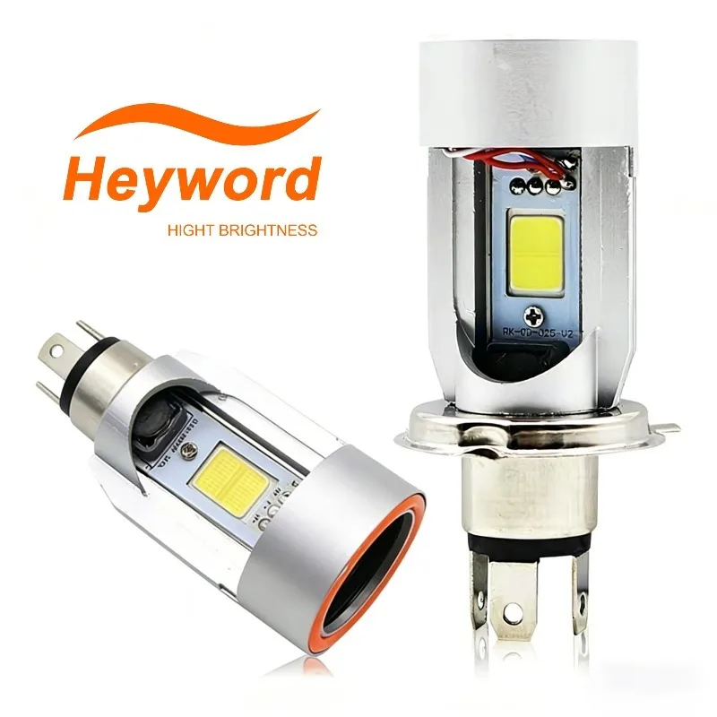 Heyword 1 unidad Faro LED para motocicleta RTD E01C H4 HS1 BA20D S2 Bombilla 12W 1200LM DC para motocicletas, scooters, ATV, ciclomotores, COB de 3 lados
