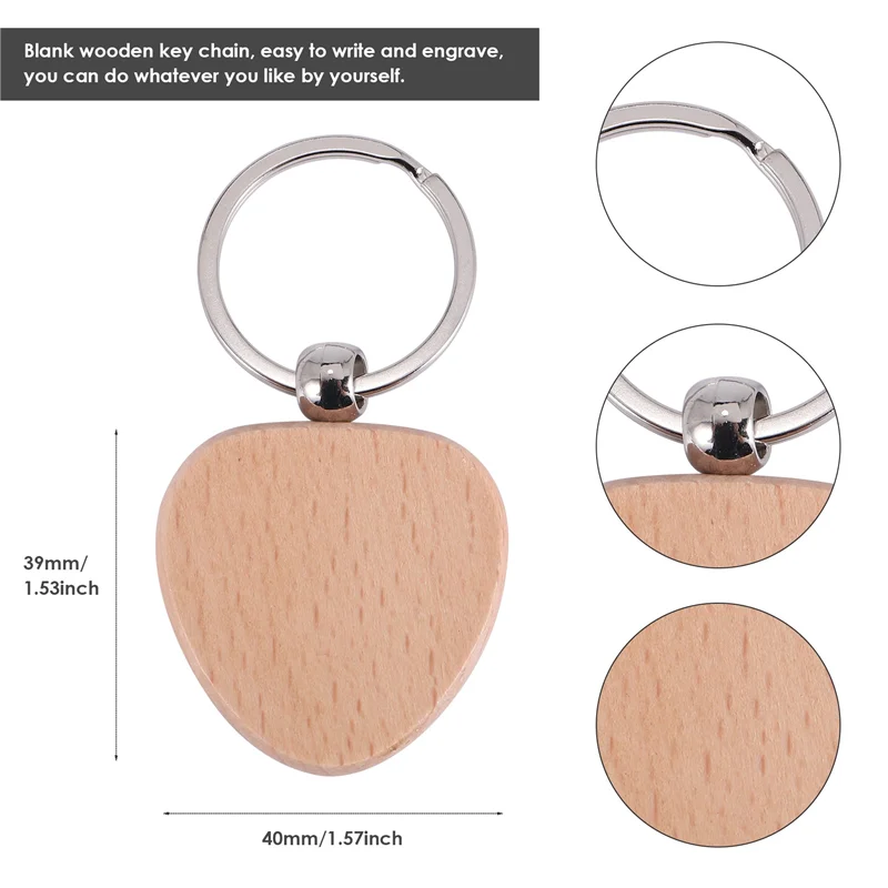 

A19E-30Pcs Blank Heart-Shaped Wooden Key Chain DIY Wood Keychains Key Tags DIY Gift