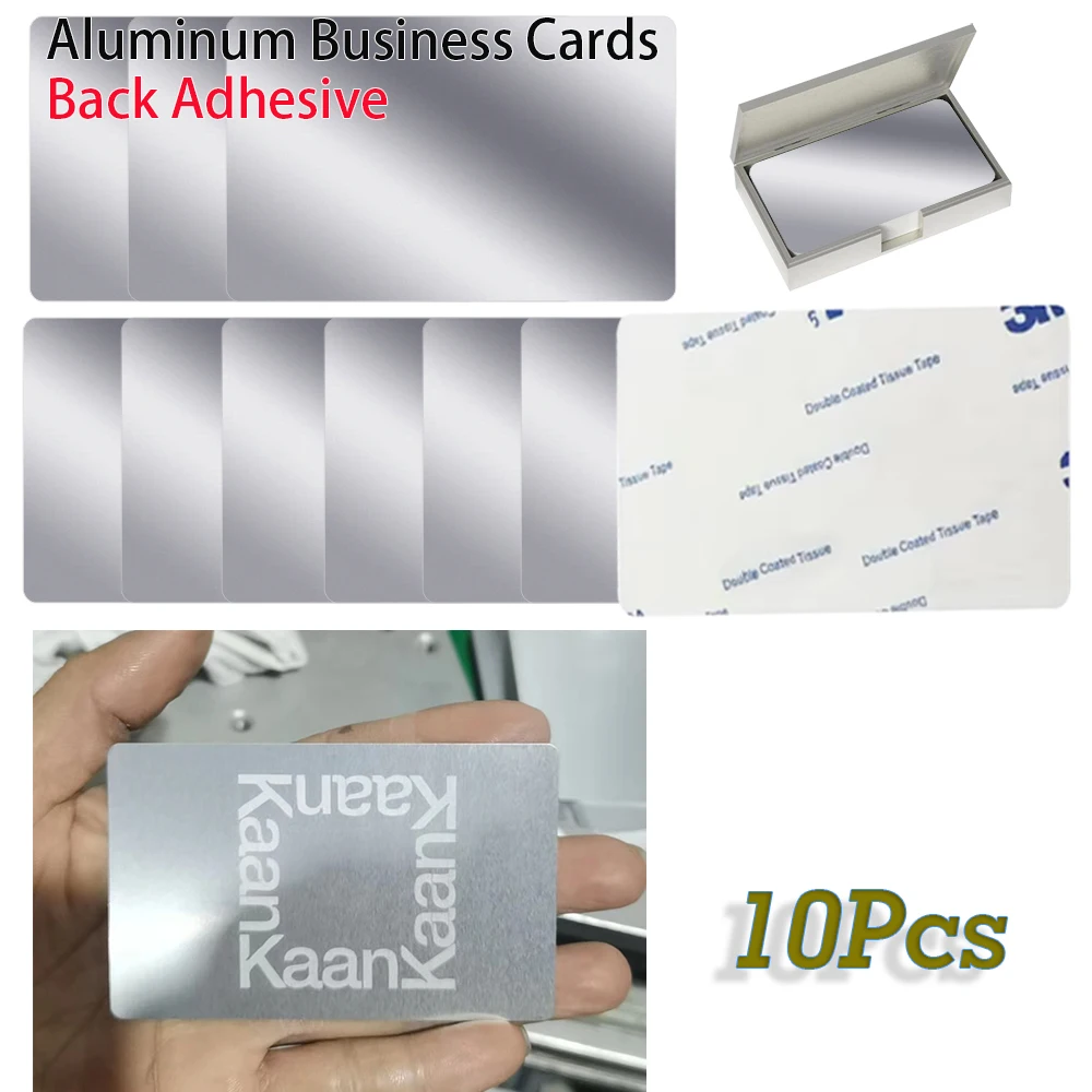 10 Stuks 0.2 Mm Metalen Visitekaartjes Aluminium Blanks Kaart Voor Klant Lasergravure Diy Gift Kaarten Terug Lijm stijl