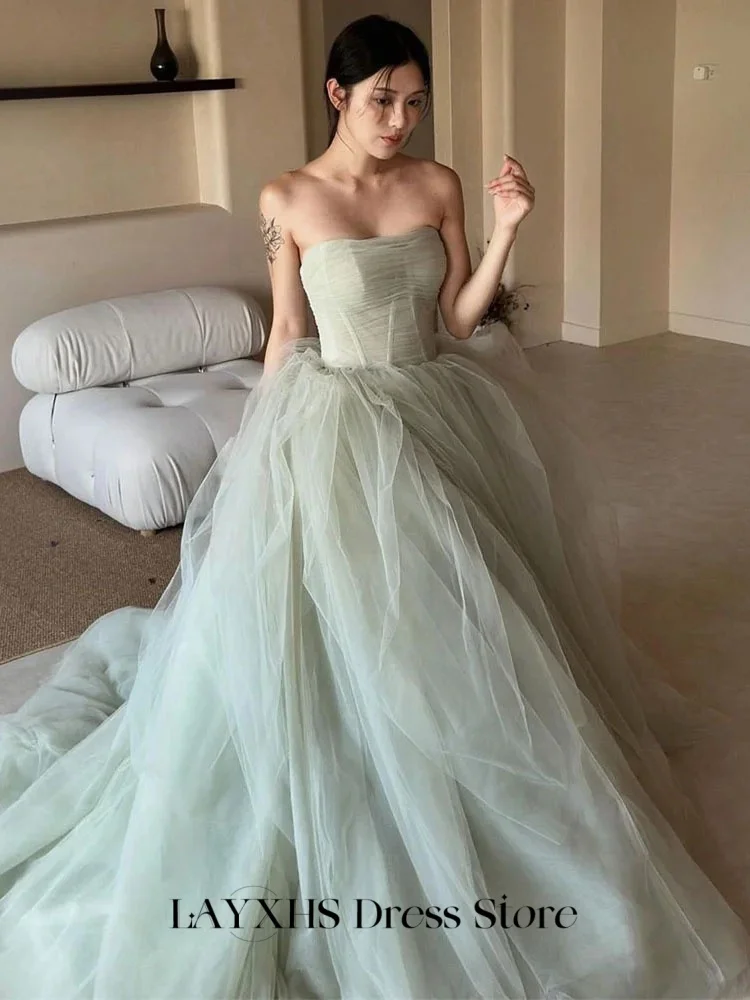 

LAYXHS Модные вечерние платья Корейские без бретелек трапециевидной формы с пышным тюлевым корсетом Свадебные платья по индивидуальному заказу robes de soirée