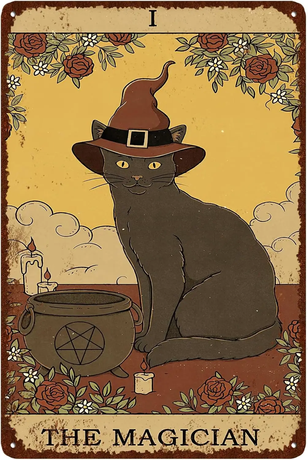 Vintage Cat Tin Sign Retro Tarot Card Metal Sign Poster Wall Art Decor Bathroom Dorm Room Home Decor - Magician