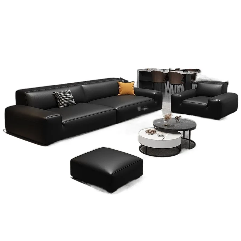 

Big black cow sofa, Italian minimalist modern living room leather tofu sofa