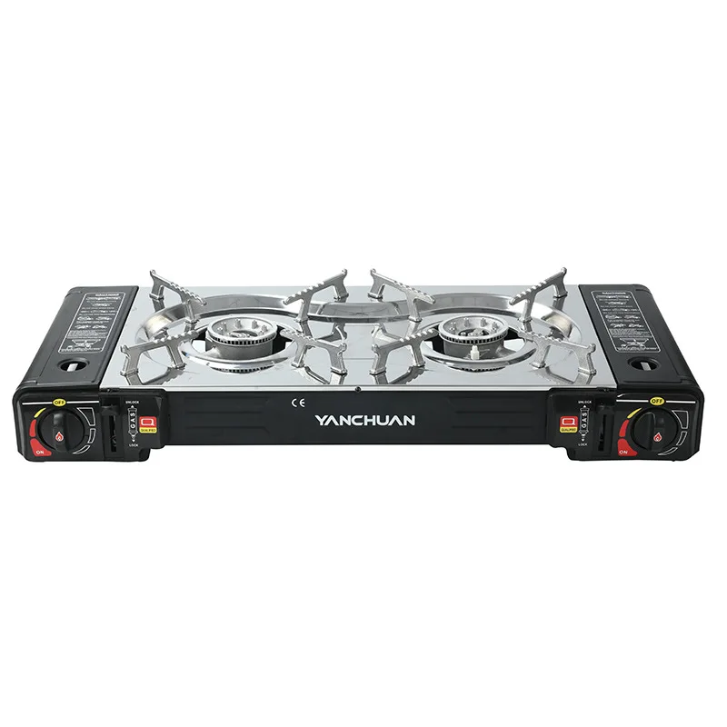 

Double cassette stove portable outdoor windproof stove camping barbecue gas double head gas stove