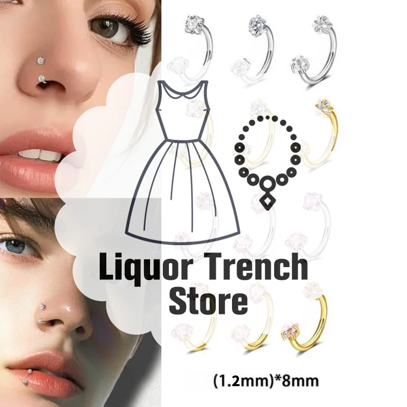 Horseshoe Nose Rings Stainless Steel Rianbow CZ  Nose Stud Lip Eyebrow Helix Ear Piercing Body Jewelry