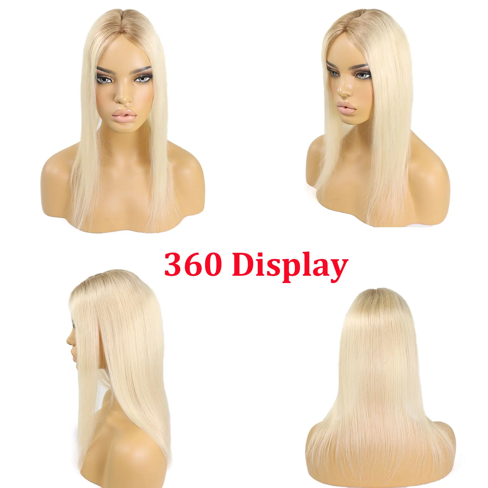 16" Blonde Human Hair Toppers Dark Roots For Women Brown Hair Piece Straight Hair Clip In Toppers Extensions For Woman Toupee