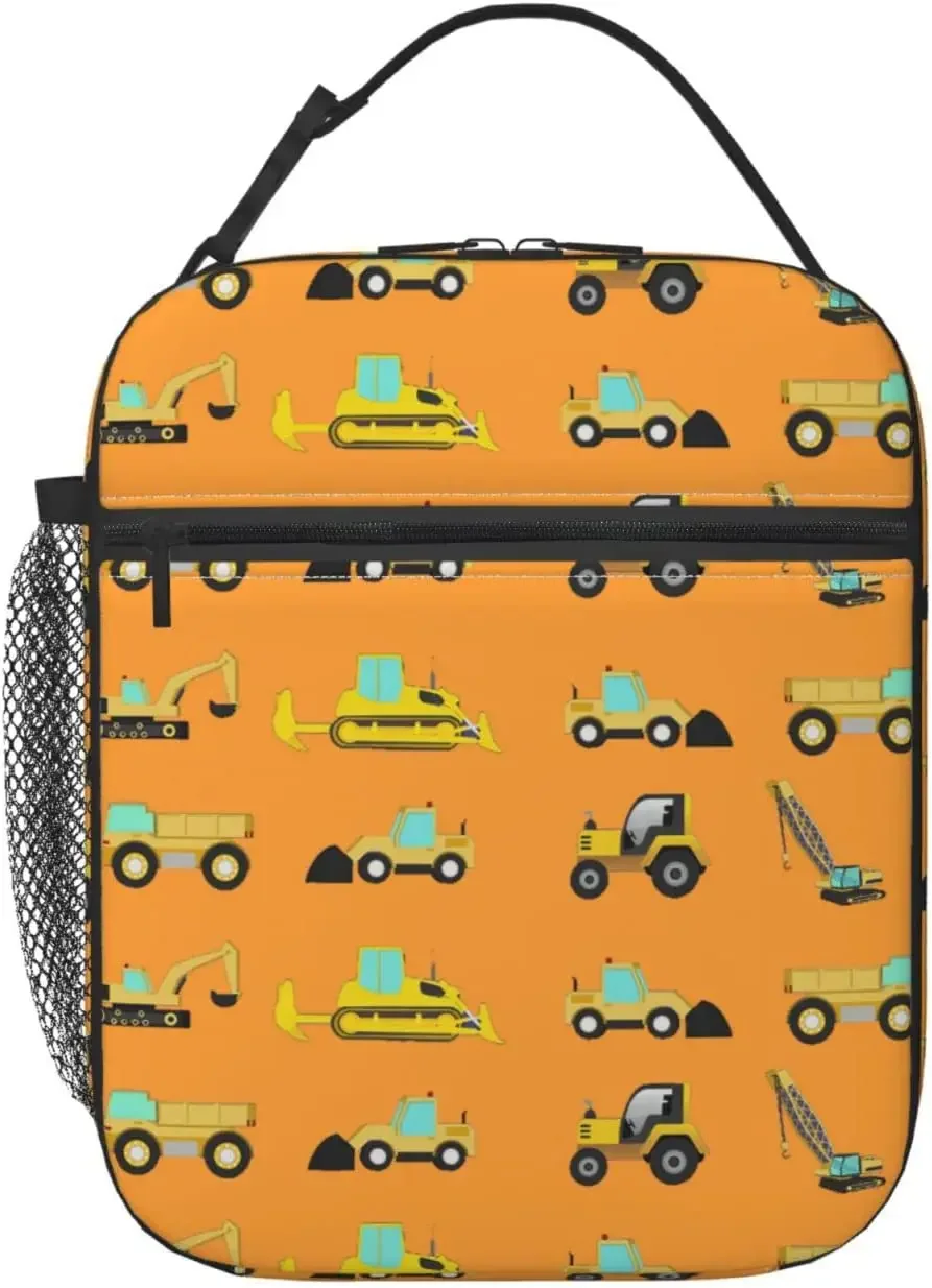 Cartoon Construction Truck Lunch Box Kids Boys Insulated Cooler Thermal Cute Lunch Bag Tote for School