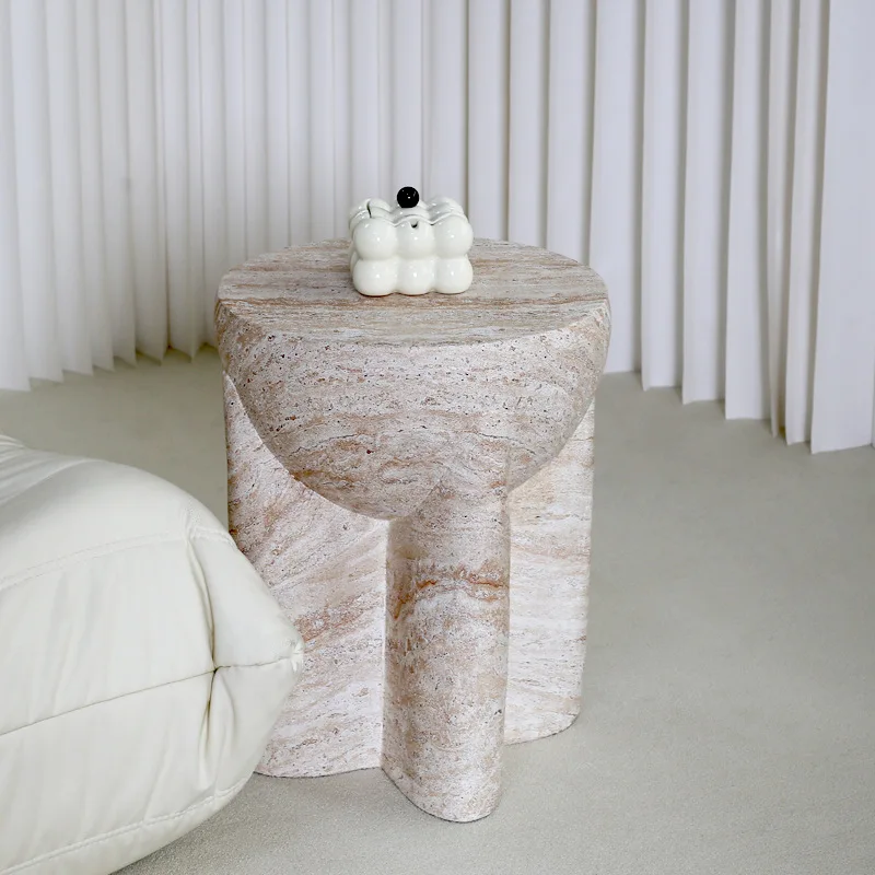 Scandinavian Stone-Look Side Table Geometric Coffee Table for Living Room Minimalist End Tables Multi-Functional Bedside Cabinet