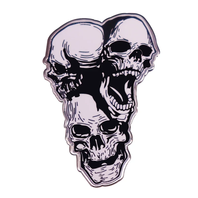 Three Skulls Enamel Pin 3 Head Skull Hot Biker Badge Bike Gothic Punk Jewelry Brooch