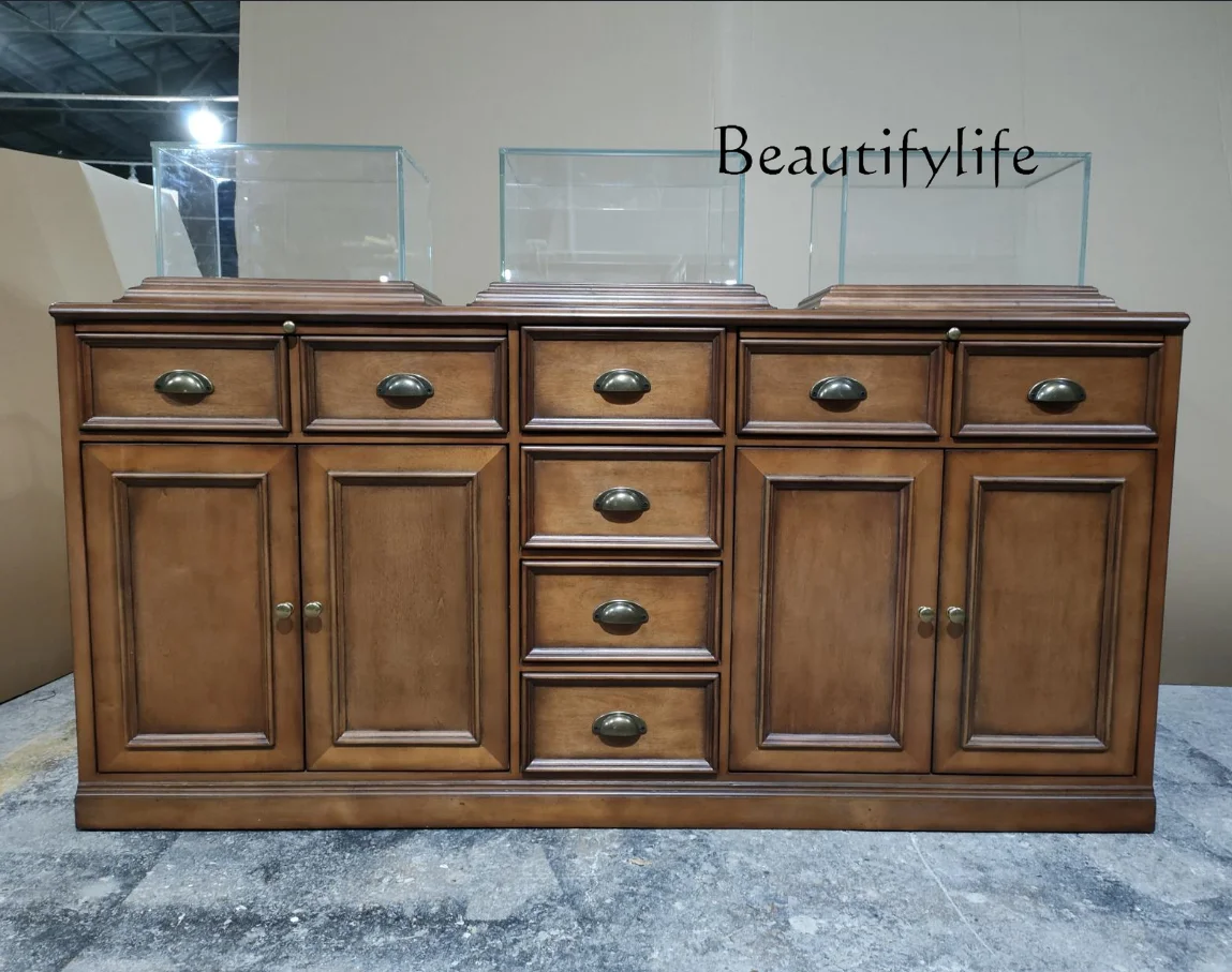 

Retro display cabinet, jewelry boutique display cabinet, ultra-thin tempered glass display cabinet, high-end customization