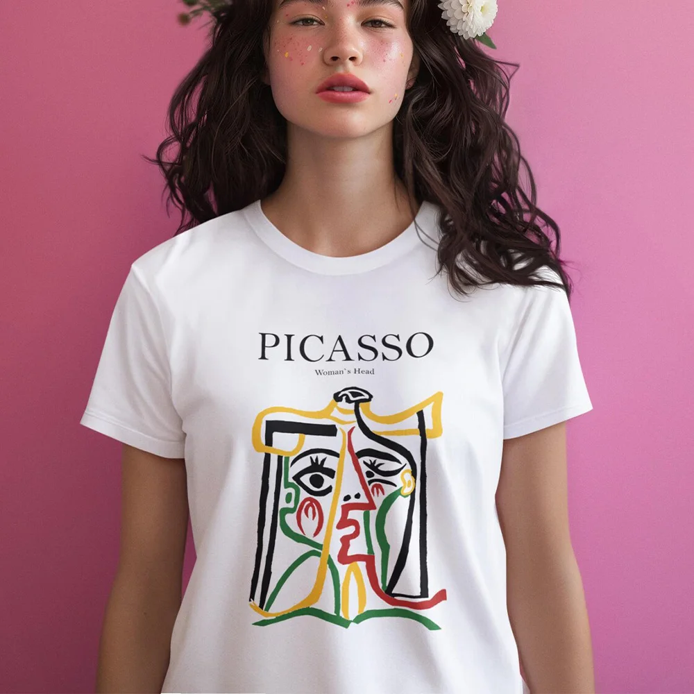 Summer New Abstract Painting of Woman Printing Aesthetic T Shirts Female Short Sleeve Loose Cotton Tops Ins Fashion Shirts