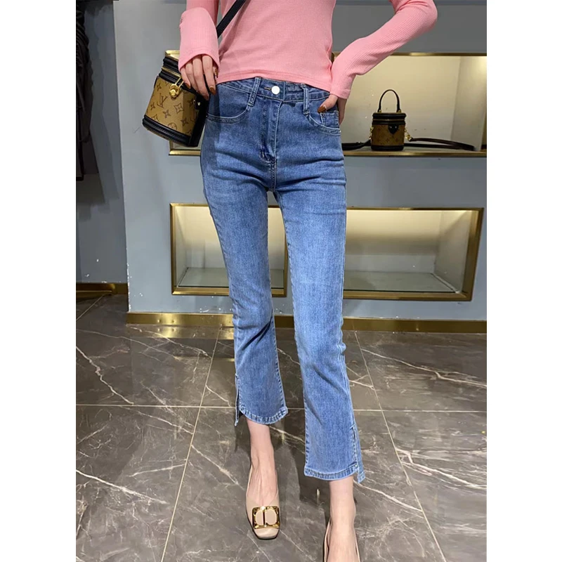 女性用ストレートレッグジーンズ,ハイウエスト,ヒップに最適,ラージサイズ,新品,秋,2023