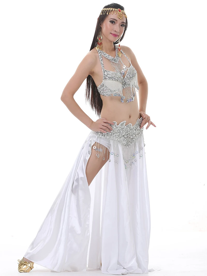 Adult Women Indian Dancewear Belly Dance Costume Beading Sequin Diamond Embroidery Stage Performance Set Female Rave Outfits