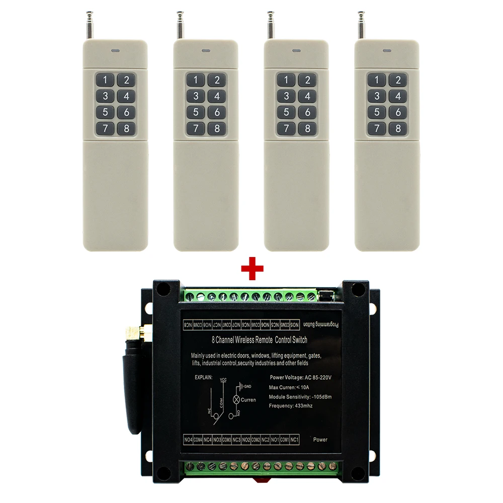 8CH AC 85-220V Wide Voltage Industrial Receiver Remote Control For electric doors,windows, lifting equipment, elevators