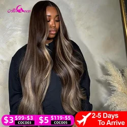 Upgrade Brown Highlights Blonde Body Wave Human Hair Wig 13x4 Transpaprent Lace Front Wigs Pre-Plucked Long Hair Wig For Woman