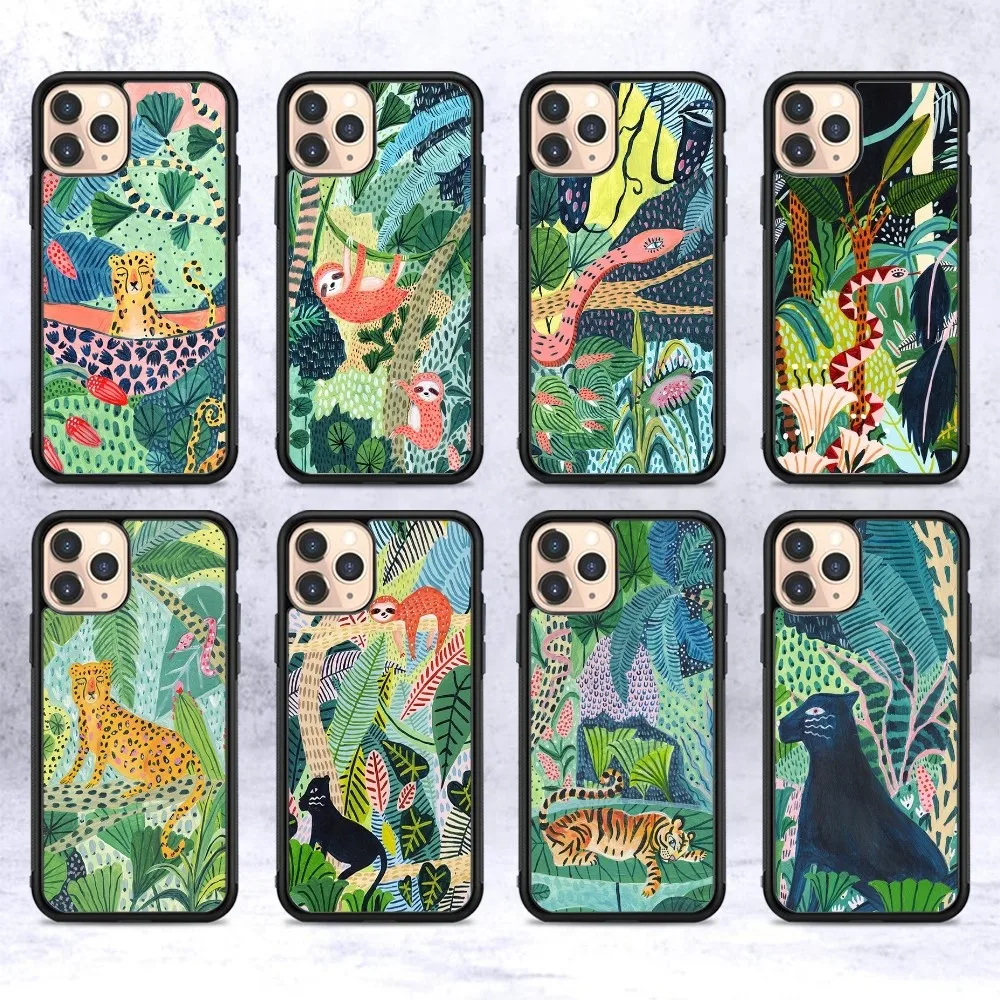 Jungle Art illustration Snake Cats Sloth Phone Case Silicone PC+TPU For Samsung S10 20 30 22 23 24 Plus Lite Ultra Cover