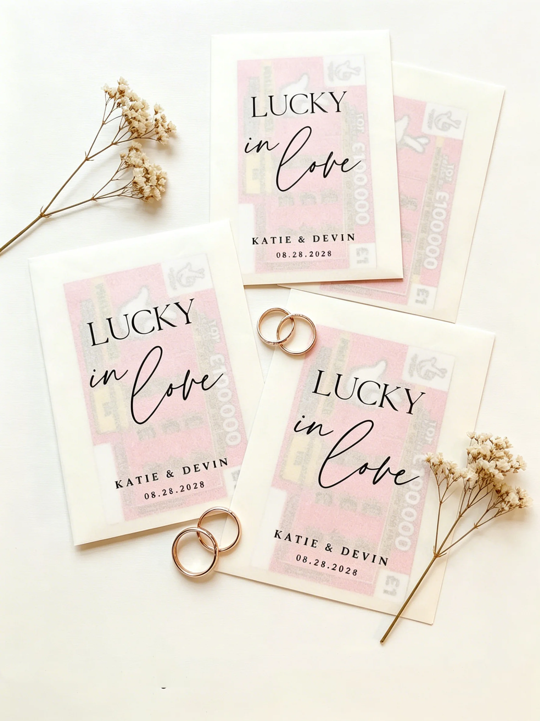 Bulk Cheap Lucky In Love Wedding Lottery Ticket Holder, Personalized Scratchers Favor Bag for Wedding Guests
