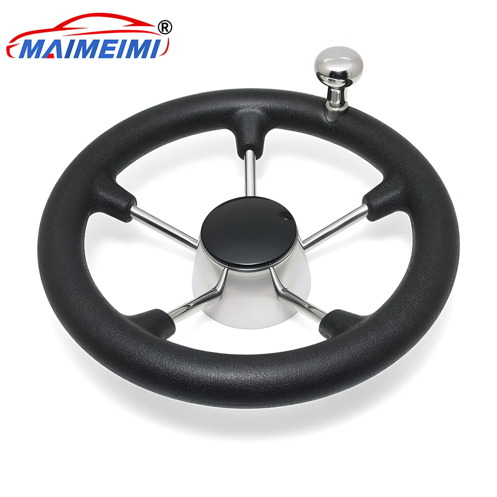 

11-дюймовый черный морской руль из нержавеющей стали с противоскользящей функцией и ручкой, аксессуары для лодок, пригодные для яхты