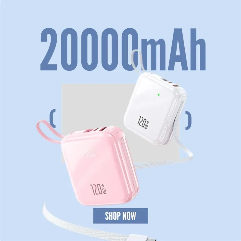 20000mAh Power Bank with Built-in Cable 120W Super Fast Charging