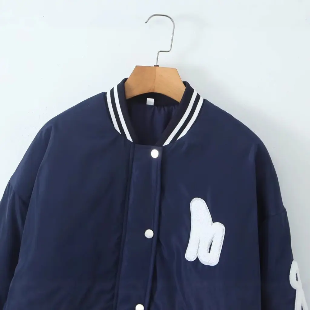 

Zr Women's Patchwork Embroidery Cotton Jacket Autumn/Winter Fashion Simple Versatile Loose Baseball Style Coat