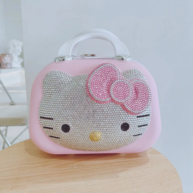 Sanrioed Hello Kitty 14 16 Inch Trolley Case Anime Kawaii Kt 12 Inches Mother and Child Suitcase Paste Diamonds Pink with Lock